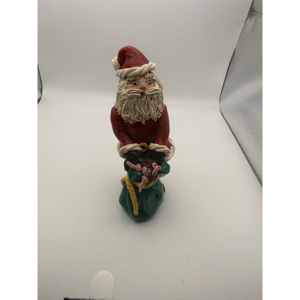 Handmade Polymer Clay Santa Claus Figurine Holiday Folk Art Signed 4.5 Inch